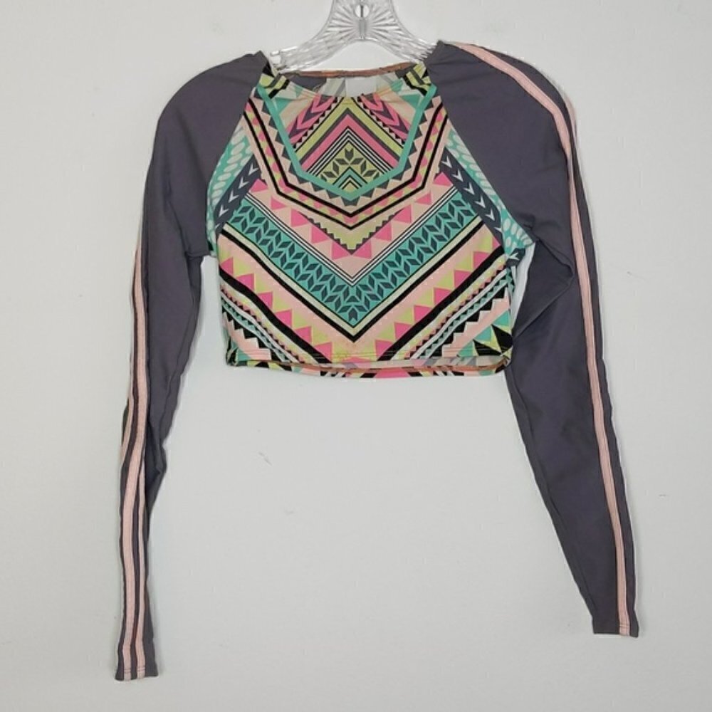 Adidas Graphic Print Cropped Compression Workout Long Sleeve Shirt